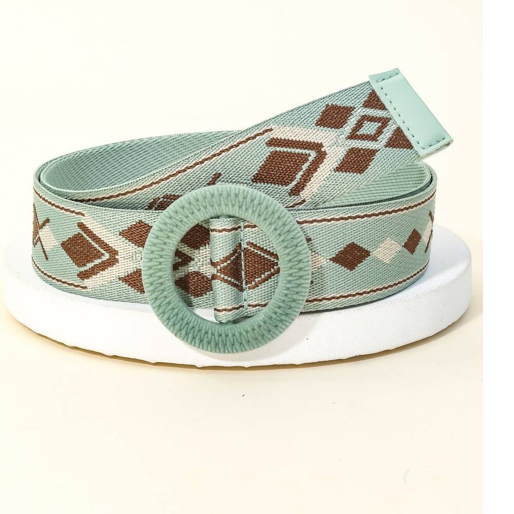Round Woven Buckle Boho Belt Mint Brown